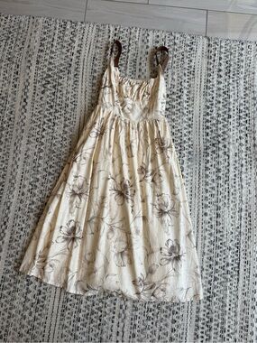 En Saison Cream Dress with Brown Floral Print and Brown Straps